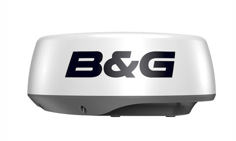 B&G 000-14540-001 Halo20 pulse compression radar, white radome with large black B&G lettering