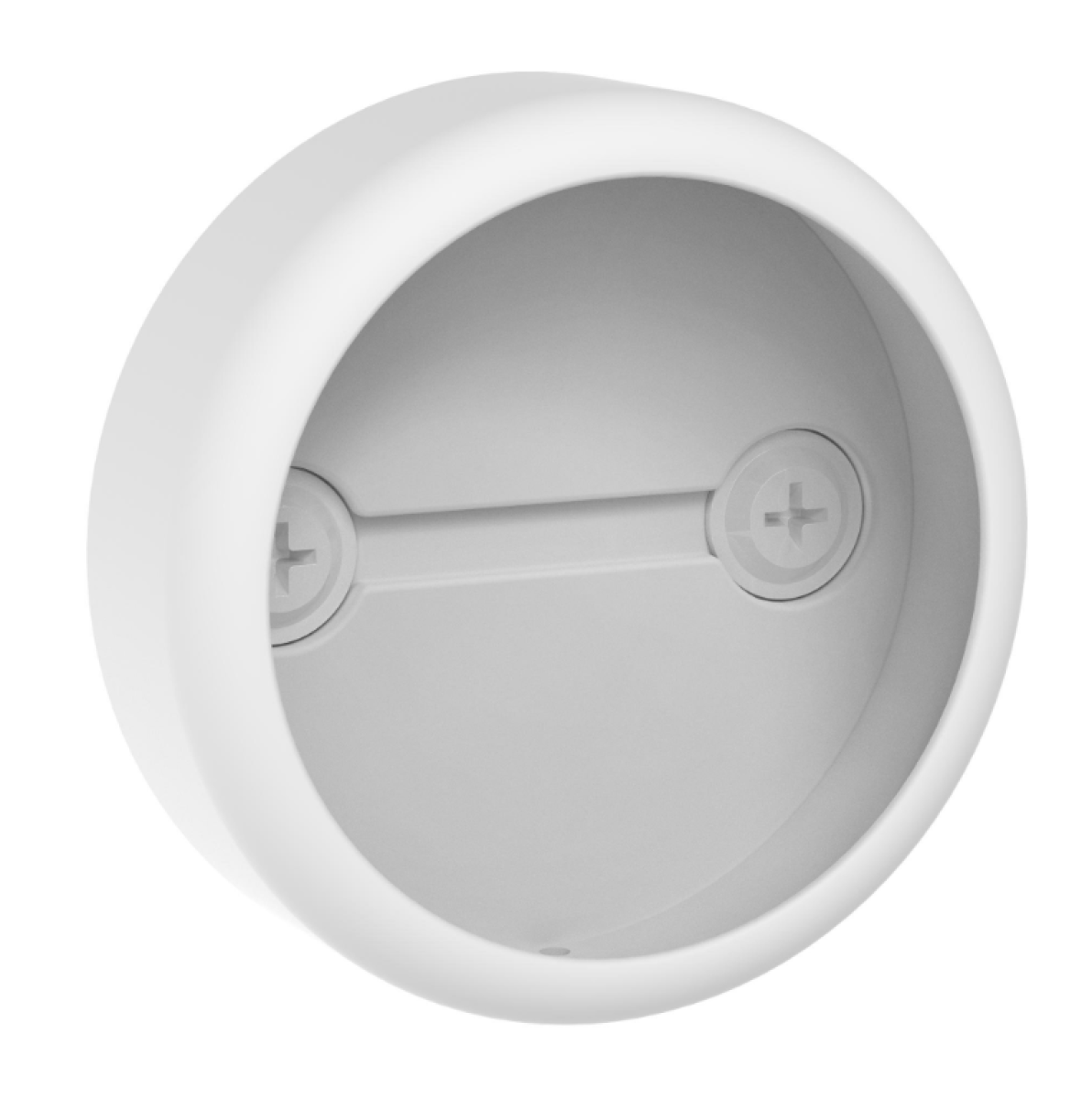 Silicone case for RuuviTag, white round silicone case seen open from the front with two small studs inside