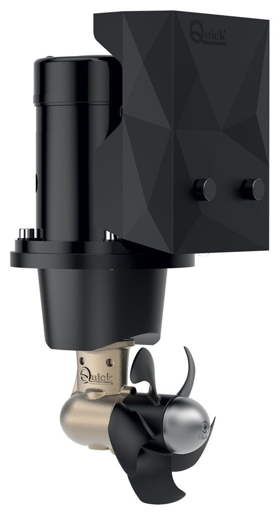 Quick FGBT14030120TC0 BTQ140-30 bow thruster 30kgf 12V protection case, black motor on a bracket above propeller