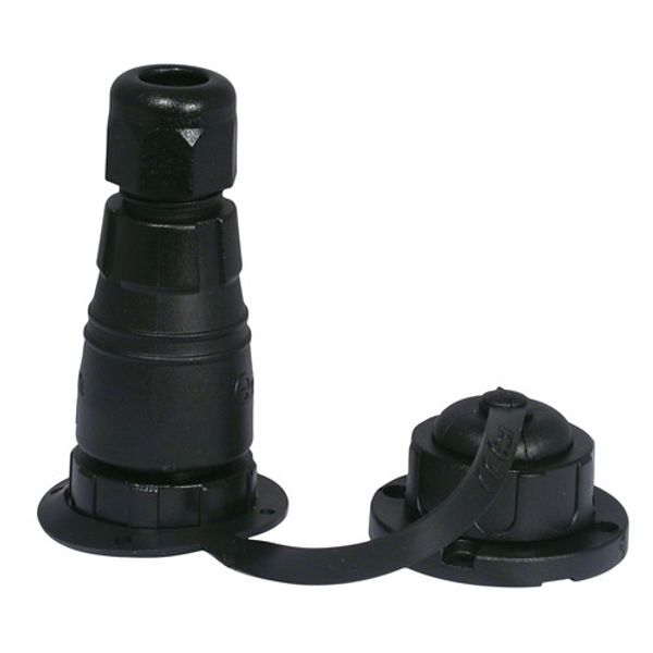 Quick FC7103000000A00 7103 watertight deck plug and socket 12 A 3 pole, black plug with a capped socket on a lanyard