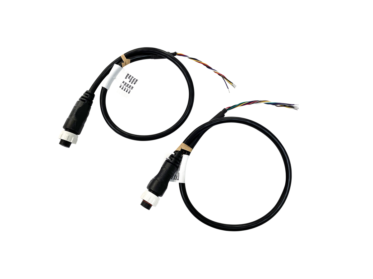 Raymarine YachtSense Link I/O cable set R70800, pair of short black cables with round connectors and bare wire ends
