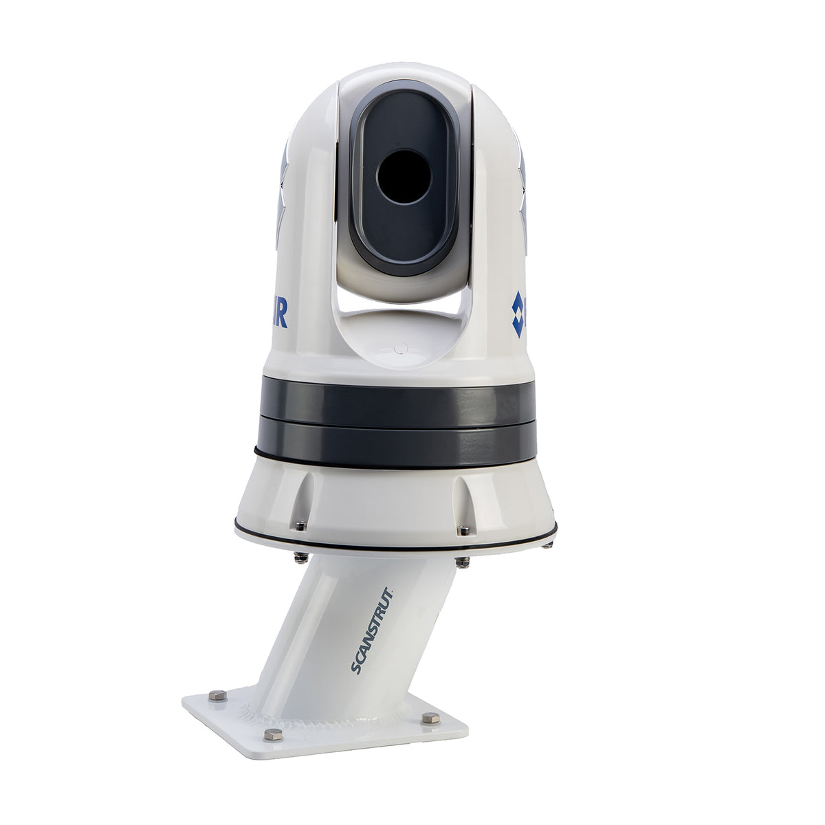 Scanstrut CAM-PT-150-03 white 150mm PowerTower carrying a Raymarine thermal camera on its angled base
