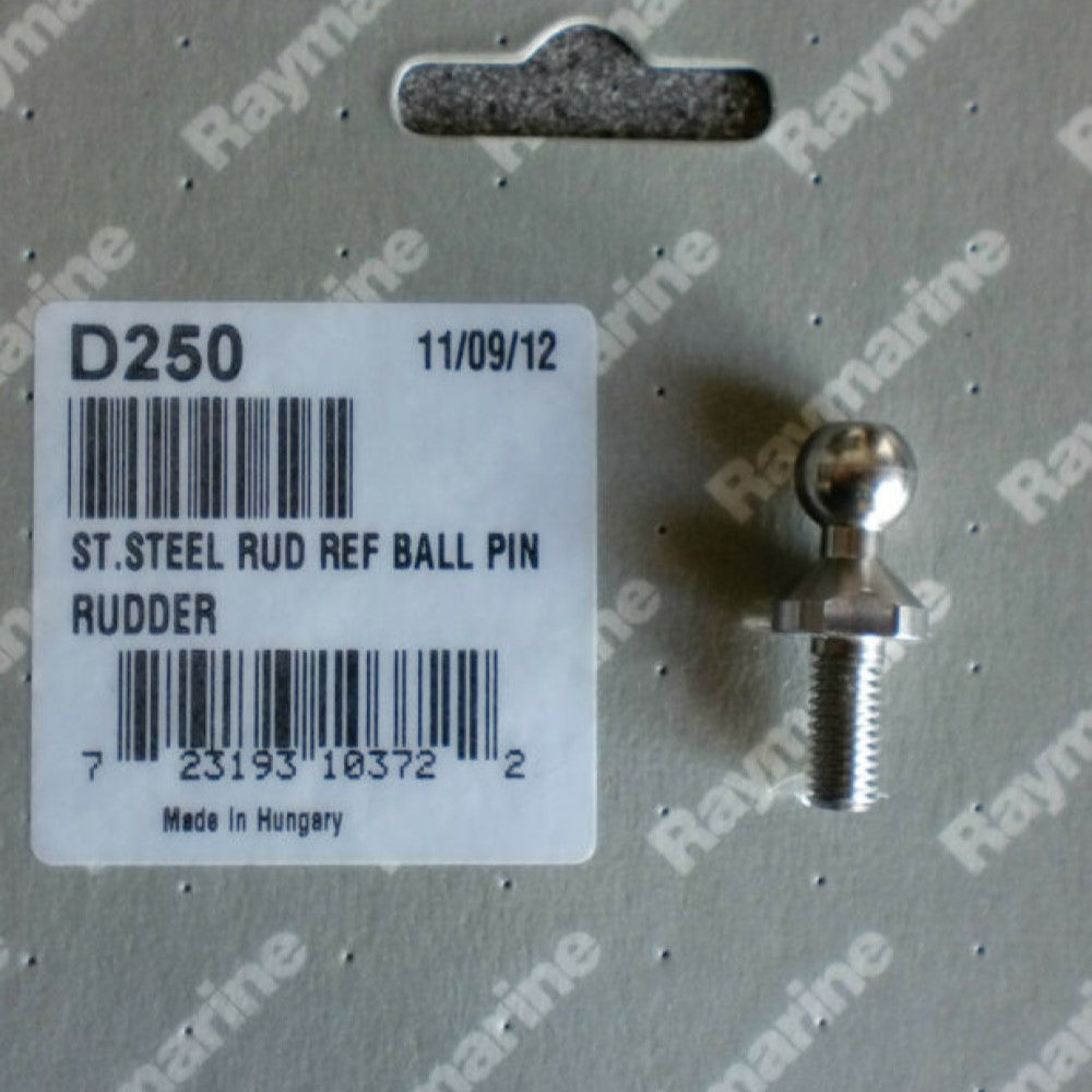 Raymarine D250 stainless steel rudder reference ball pin, steel ball-head pin beside a D250 label on a grey card