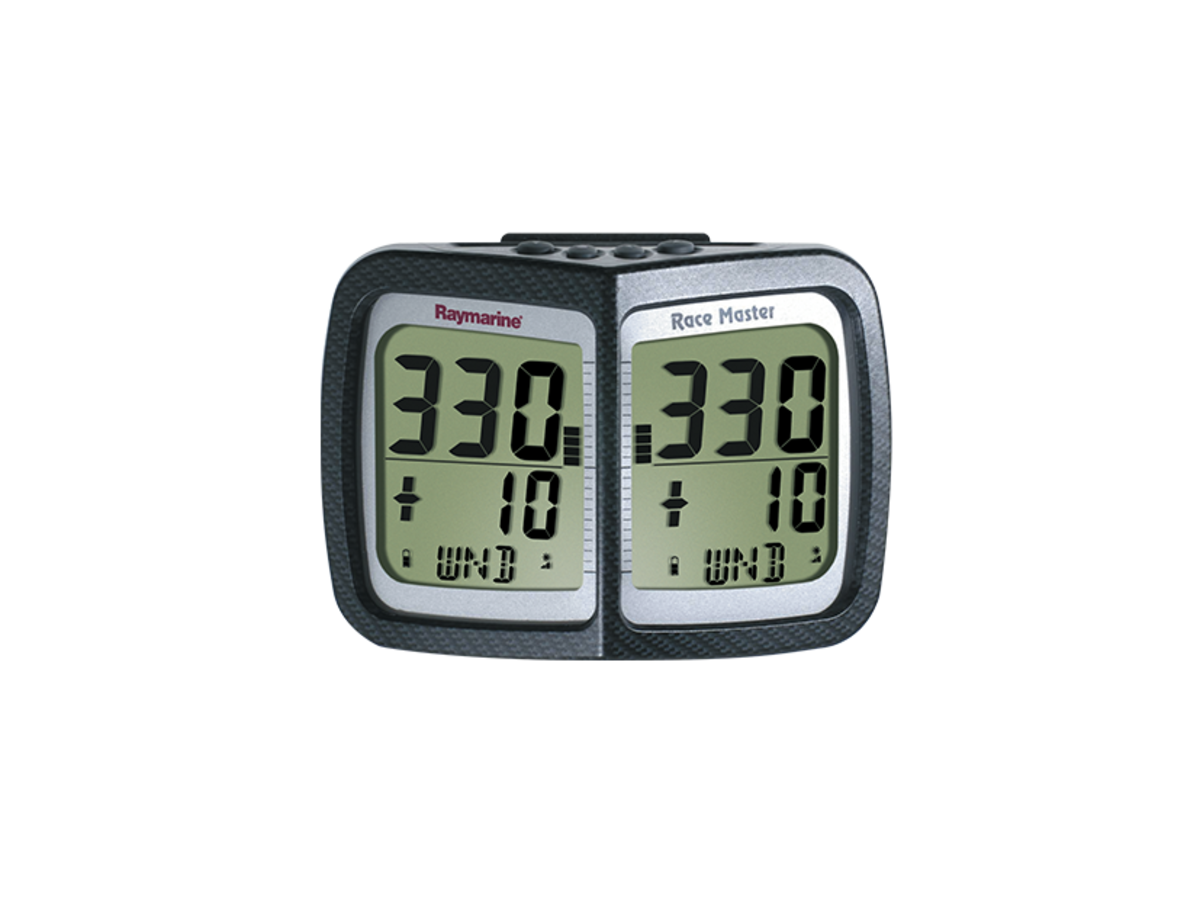 Raymarine Micronet Race Master T070-916, front view of the twin display unit showing bearing readings