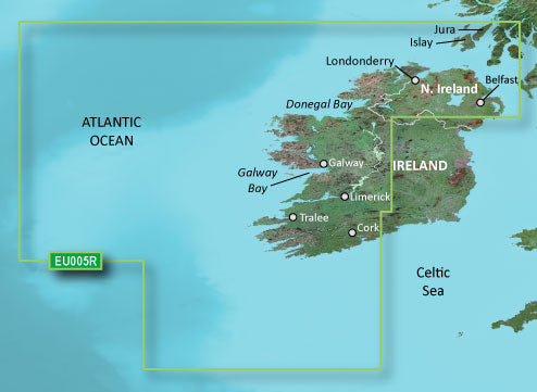 Garmin BlueChart g3 HXEU005R coverage map, Ireland west coast from Londonderry to Cork