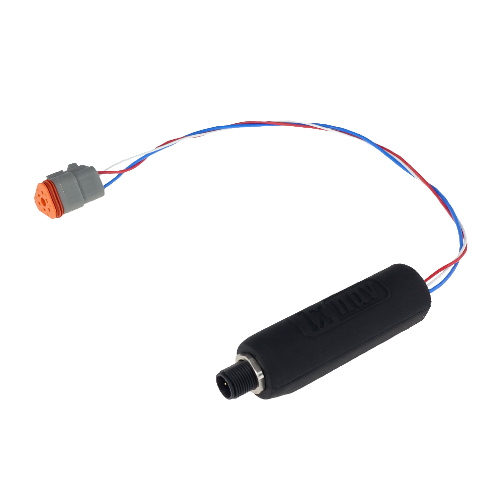 LXNav SmartFLC fluid level converter with 1x analog input, short cable with a grey plug and an inline black module