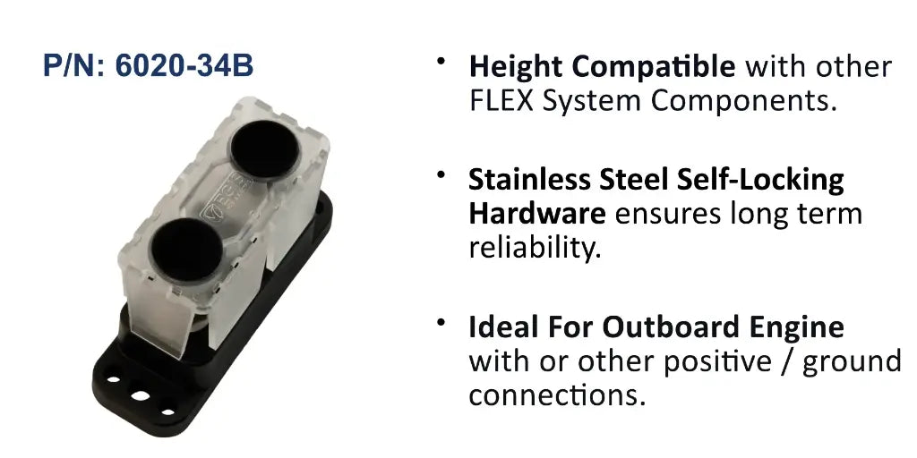 EGIS 6020-34 dual power post with M10 and M8 studs under a clear cover with black caps, angled view