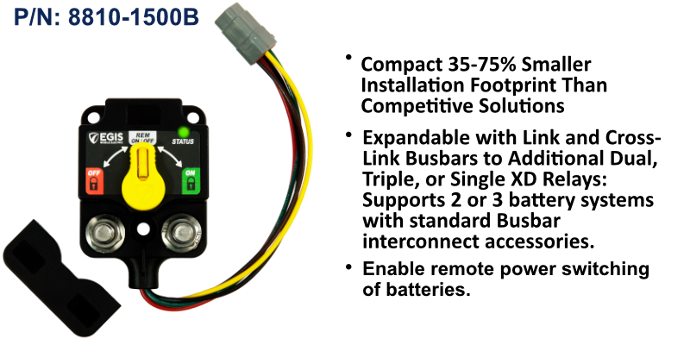 EGIS XD Flex 2 8810-1500 DTM relay/ACR with yellow knob, red and green indicators, grey connector on wire loop
