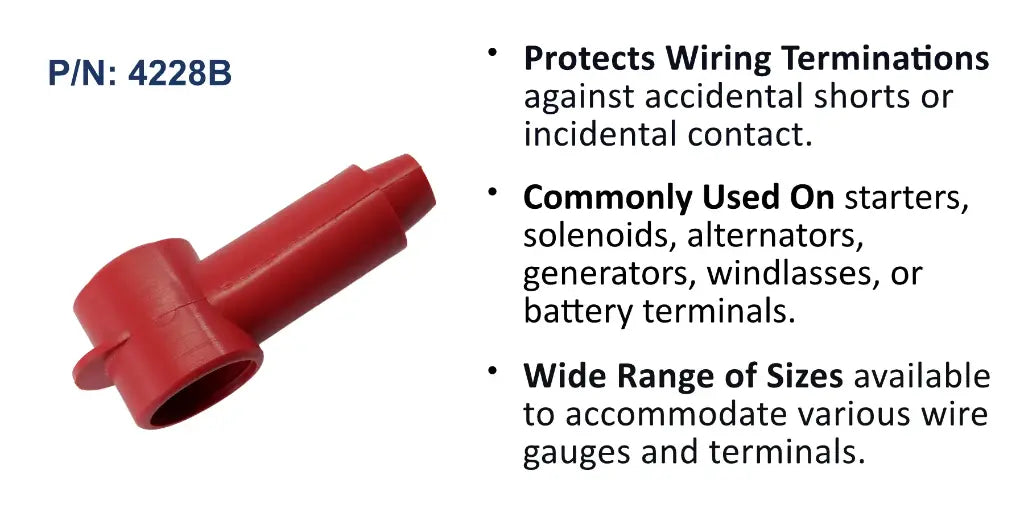 EGIS 4228 CableCap stud insulator, red, 2/0-2 AWG, larger angled boot with flared base and cable entry