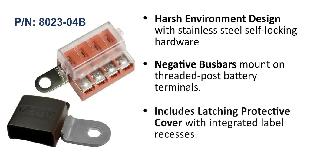 EGIS 8023-04B ring terminal fuse block and busbar kit with orange-red fuse block, battery-post lug and black protective cover
