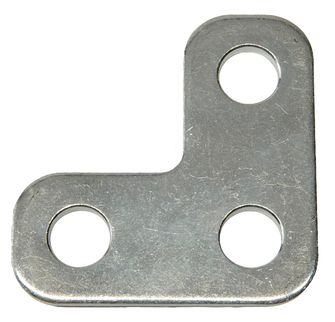 EGIS 8793 L-shaped three-hole busbar in bright tinned metal, shown flat from above on white background