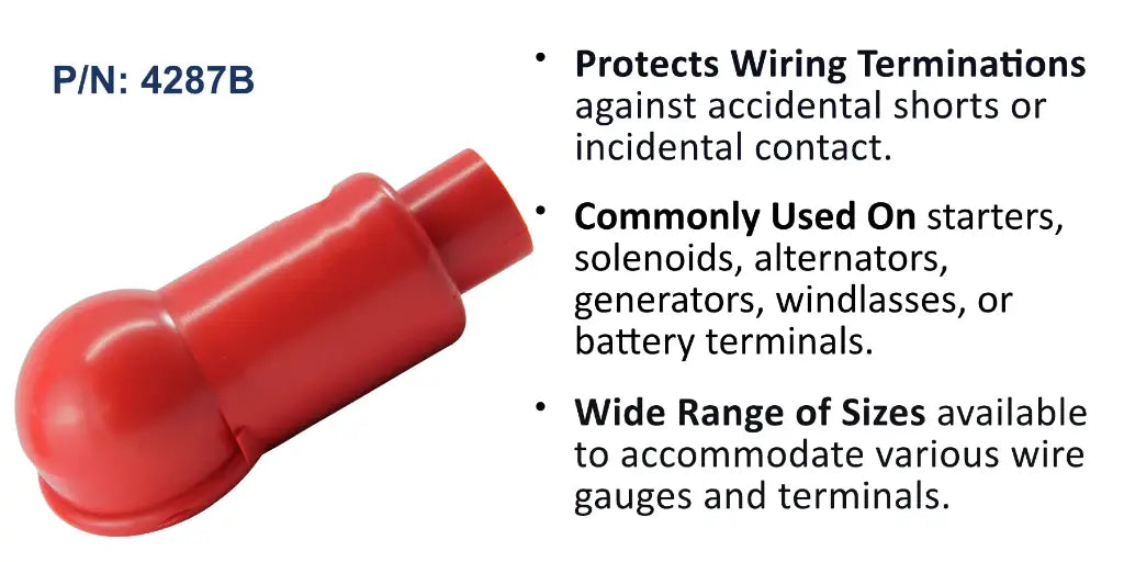 EGIS 4287 CableCap lug insulator, red, 2/0 AWG, rounded dome-shaped boot with cable exit at the top