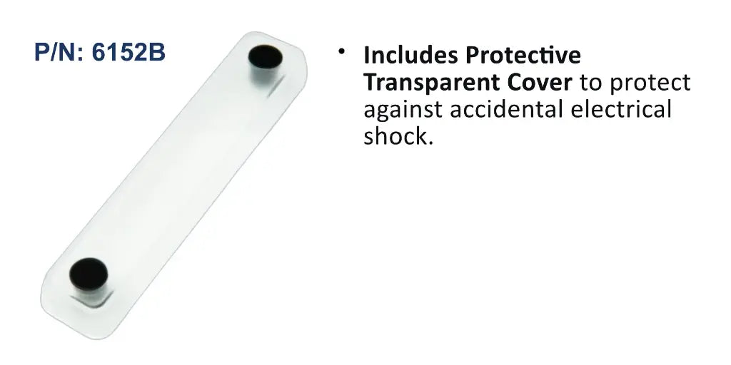 EGIS 6152 clear busbar cover for 150A medium two and four stud busbars, with two black caps, flat view
