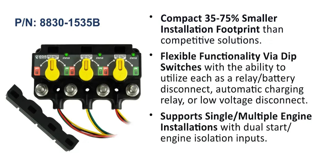 EGIS XD Flex 2 8830-1535B triple relay/ACR/relay, black body with three yellow knobs, four studs and wire tails