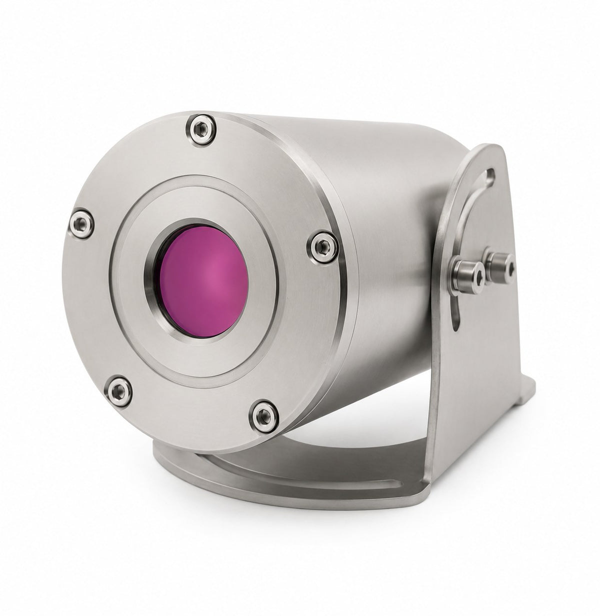 Iris IRIS092 fixed thermal imaging camera, 384x288, 316 stainless, 00104-000, steel cylinder with a purple lens window
