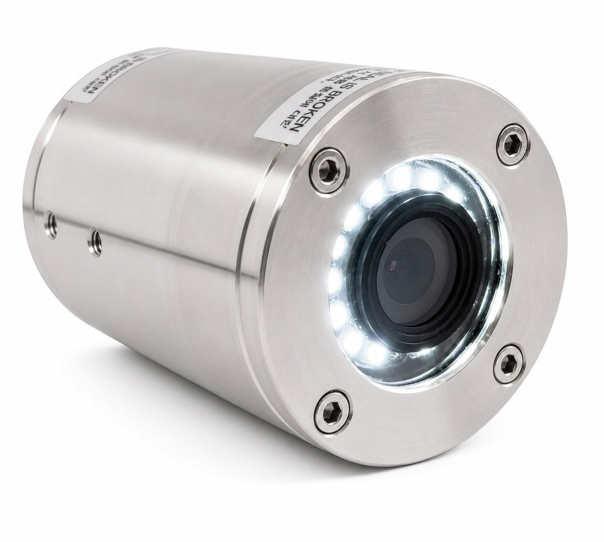 Iris IRIS750 fully submersible 316L stainless camera, white LED, 00075-000, steel cylinder with a ring of LEDs round the lens