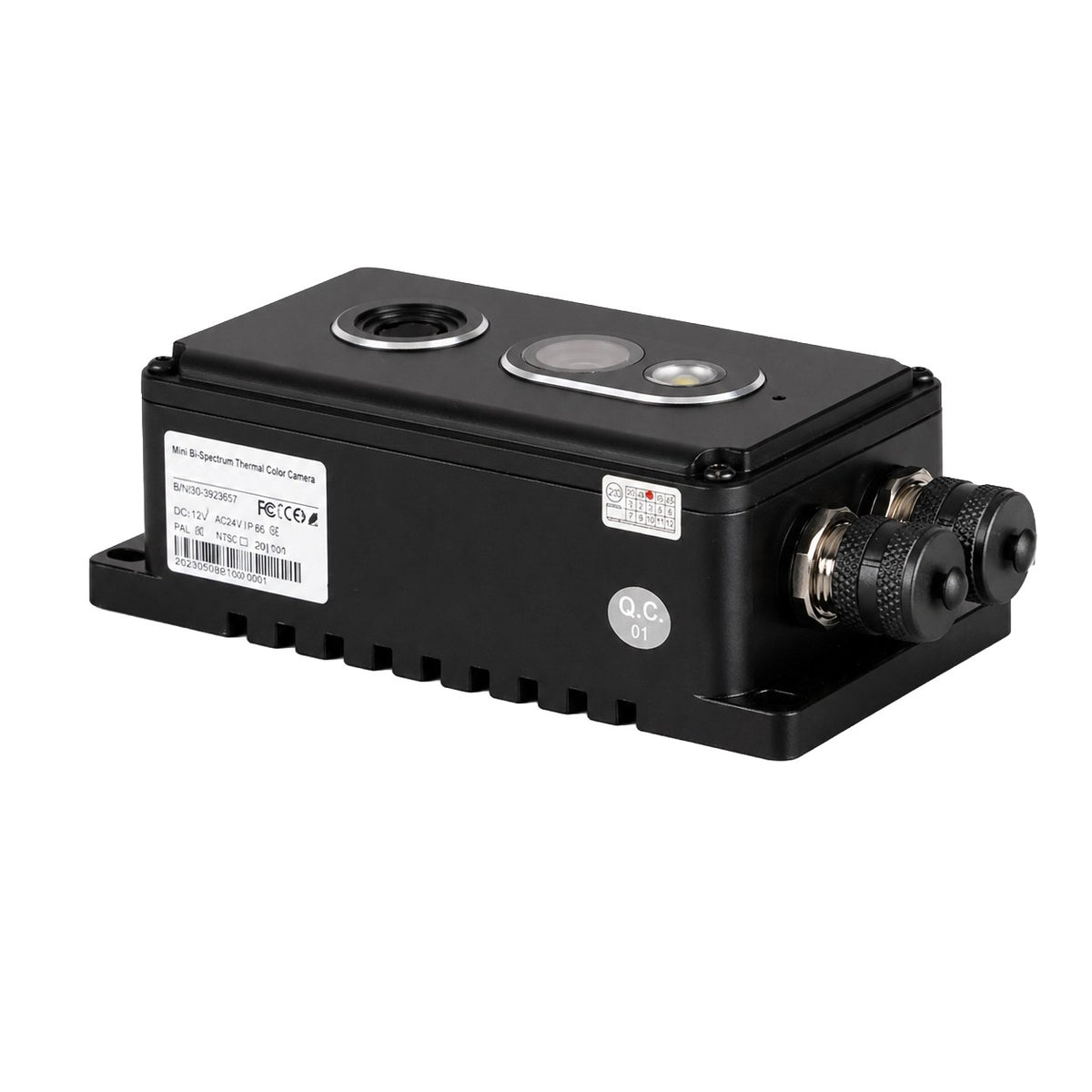 Iris IX8 dual-sensor temperature measurement thermal camera, 00082-000, black box with two lenses and a side connector