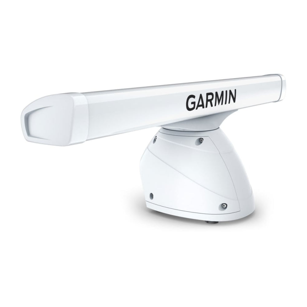 Garmin GMR 434 xHD3 K10-00012-24 open array radar, three-quarter view of white bar and pedestal