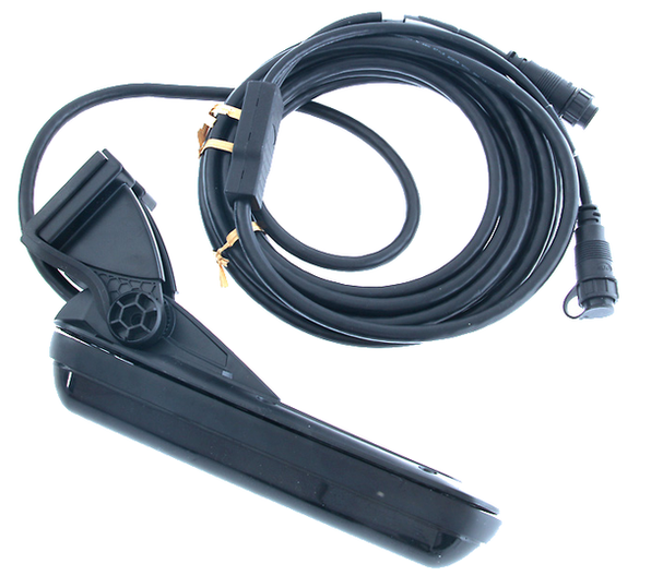 Lowrance Simrad StructureScan 3D transom mount transducer 000-12396-001, black housing with bracket and long cable
