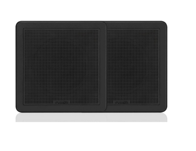 Fusion 010-02299-11 6.5in flush mount speakers, square black grilles 30w RMS, pair front view