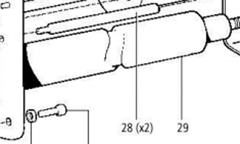 Raymarine N004 short stroke linear drive module, part drawing of a cylinder with callouts 28 (x2) and 29