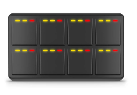 Garmin EmpirBus 010-02368-00 SP8 horizontal switch panel, eight black rocker switches with amber and red LEDs