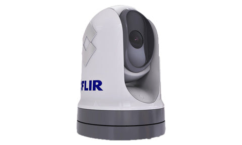 Raymarine E70525 FLIR M364 pan and tilt thermal IP camera 30 Hz, white dome with blue FLIR logo, front view