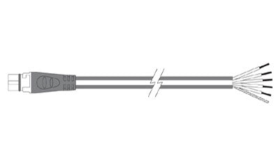 Raymarine A06043 SeaTalk ng spur cable to striped end 1 m, line drawing of a cable with a plug and bare wire ends