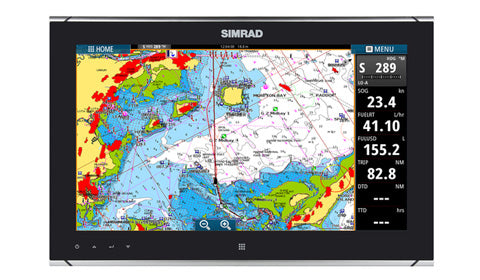 Simrad MO16-T 000-11260-001 16 inch touchscreen monitor showing chart with radar overlay and data panel