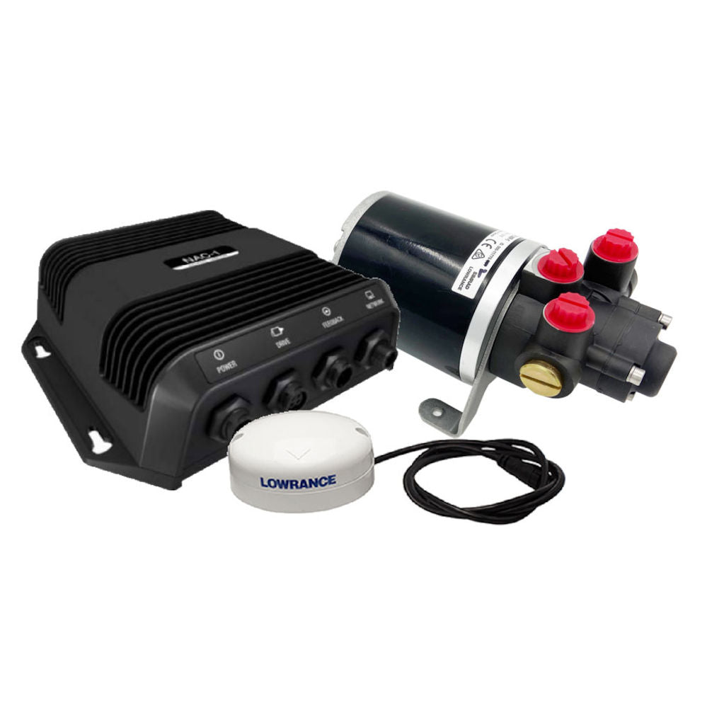 Lowrance NAC-1 000-15952-001 autopilot pack: course computer, hydraulic pump and white GPS antenna with cables