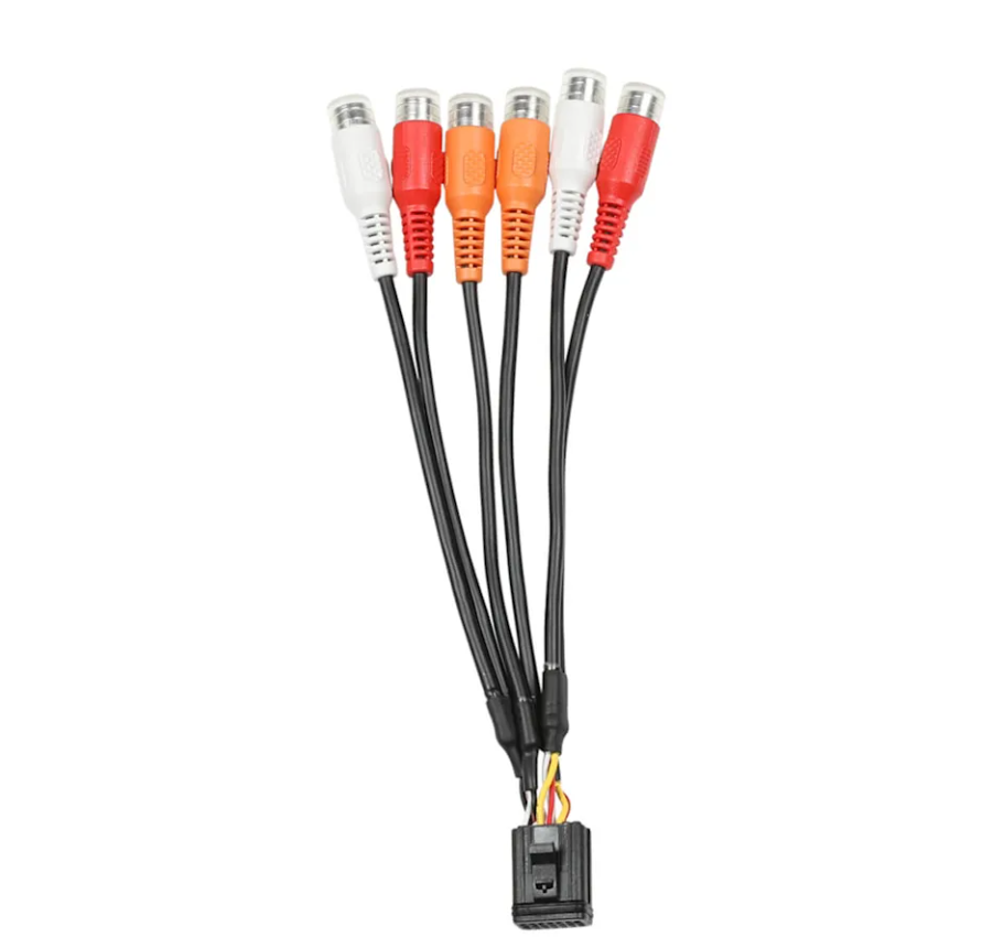 Fusion Stereo Zone 3 and 4 connector 010-12812-04 without AUX in, six RCA sockets on black leads