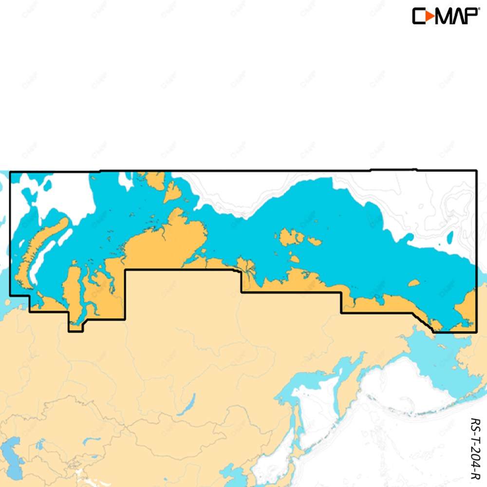 B&G Reveal X M-RS-T-204-R-MS Russian Federation Northeast chart, coverage map of northern Russia with a C-MAP logo
