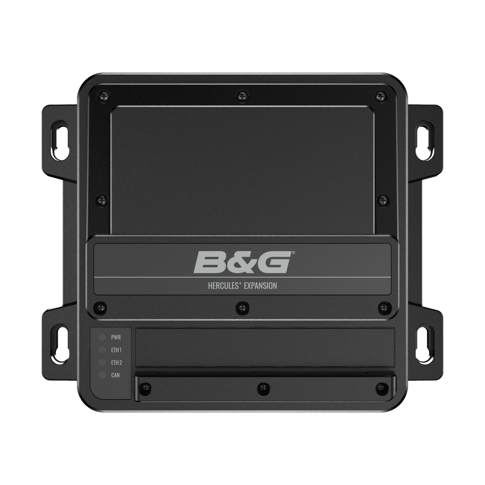 B&G 000-15137-001 Hercules Expansion, flat black module with a B&G Hercules Expansion label, mounting ears and lights