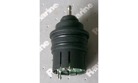 Raymarine Q113 RotaVecta pod assembly, small black ribbed cylindrical pod with a pin and exposed leads