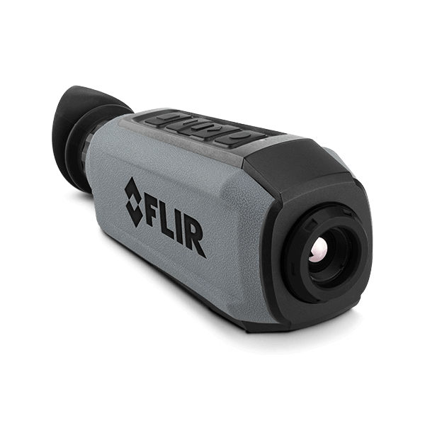 FLIR Scion OTM130 outdoor thermal monocular, grey and black handheld with a FLIR logo, an eyepiece and a lens