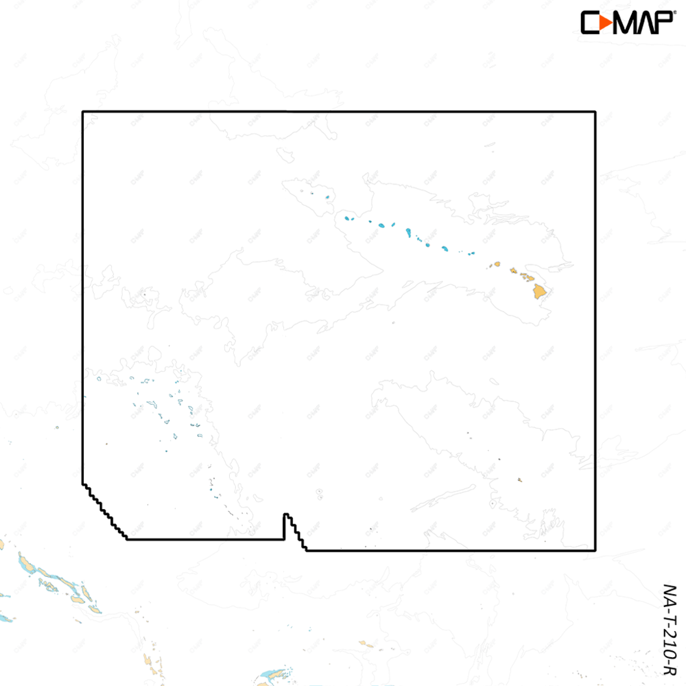 C-MAP Reveal X chart card coverage map for Hawaii and Marshall Islands, M-NA-T-210-R-MS, boundary outline