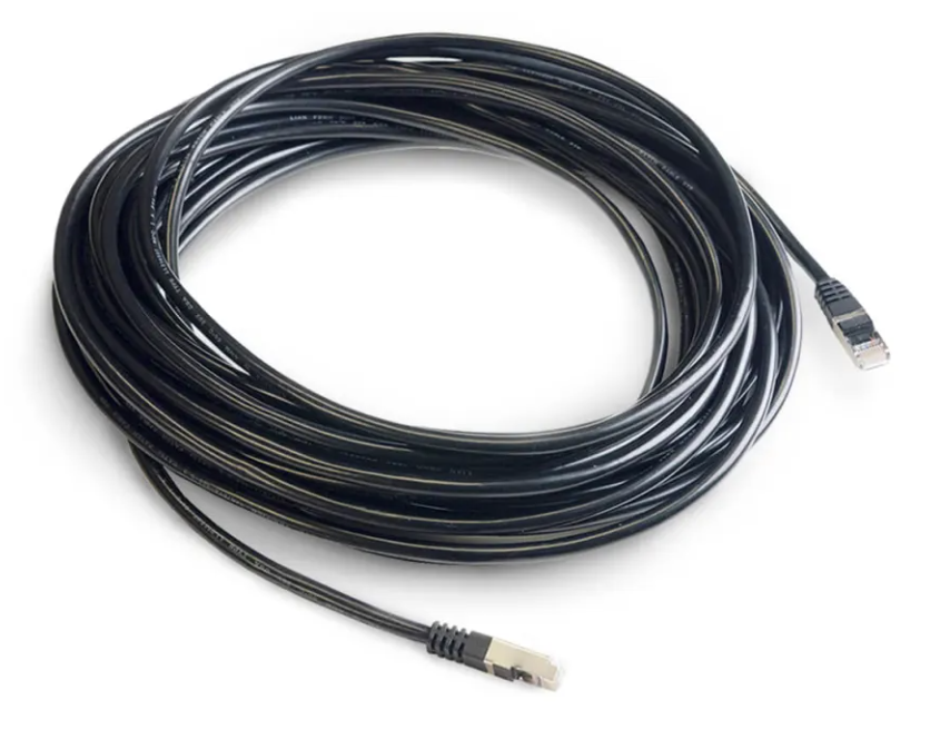 Fusion 010-12744-00 shielded Ethernet cable, long black cable coiled with RJ45 plugs at each end