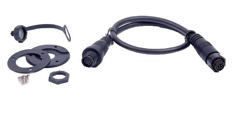 Raymarine A80296 fistmic adaptor cable 12-pin to 8-pin 400 mm, black cable with round plugs and mounting plates