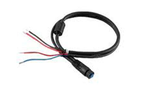 Garmin 010-11533-00 actuator power cable, black lead with red, black and blue wires and a blue-ringed plug