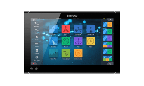 Simrad NSO EVO3S 16 inch multi-function display 000-15047-001 showing the app home screen with coloured icons