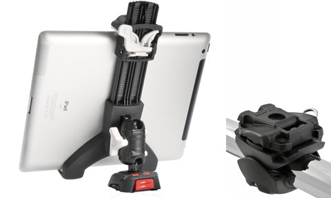 ROKK Mini RLS-508-402 tablet kit holding a tablet on a ball-joint arm with a red-tabbed base, front view