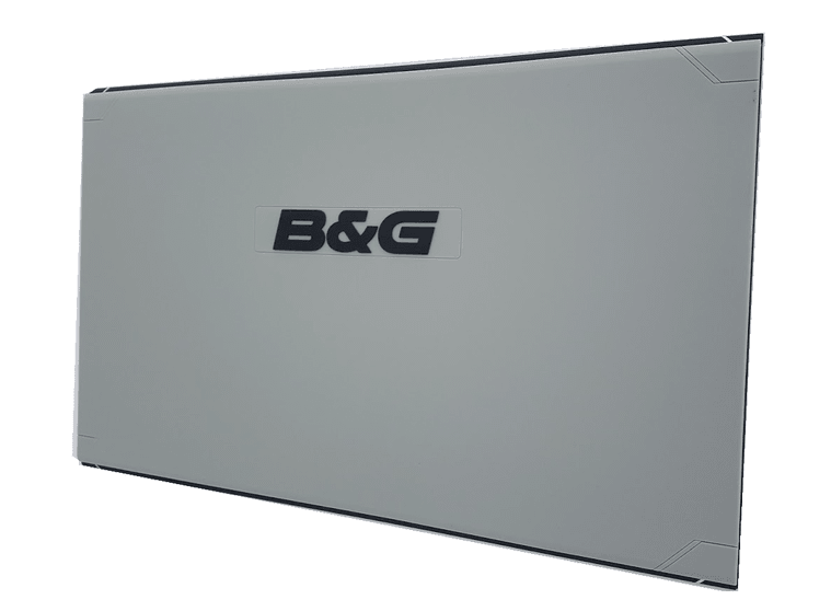 B&G 000-14359-001 Zeus3 glass helm 24 inch monitor sun cover, large grey padded cover with black B&G lettering