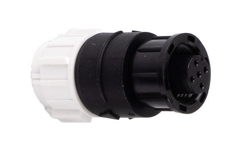 Raymarine A06082 SeaTalk ng male to DeviceNet female adapter, black and white threaded adapter with pin holes