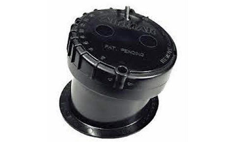 Garmin P79 D 010-10327-20 adjustable in-hull transducer 8 pin, black ribbed plastic housing on a flange