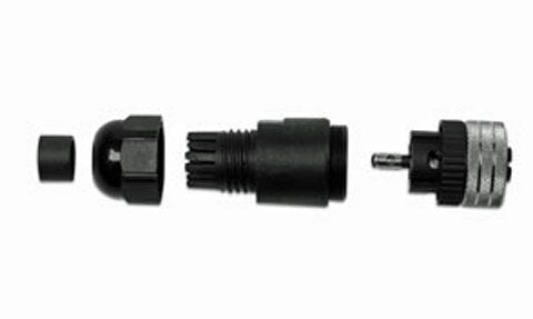 Garmin 010-11095-00 NMEA 2000 field installation female connector, exploded view of cap, body and pin insert