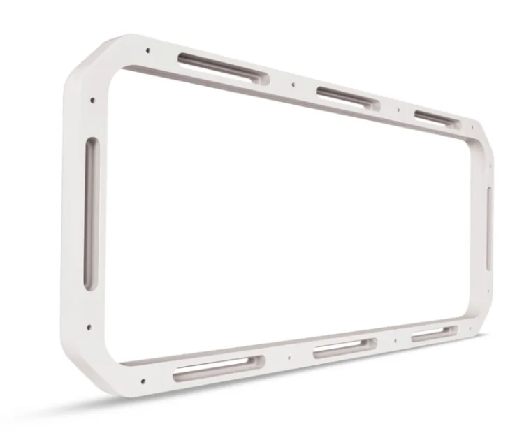 Fusion 010-12590-00 sound panel spacer, white 16 mm rectangular frame with slotted edges, angled view
