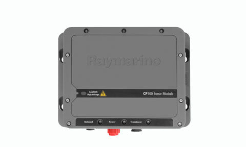 Raymarine E70204 CP100 CHIRP DownVision sonar module, grey module with CP100 label, red connector and three ports