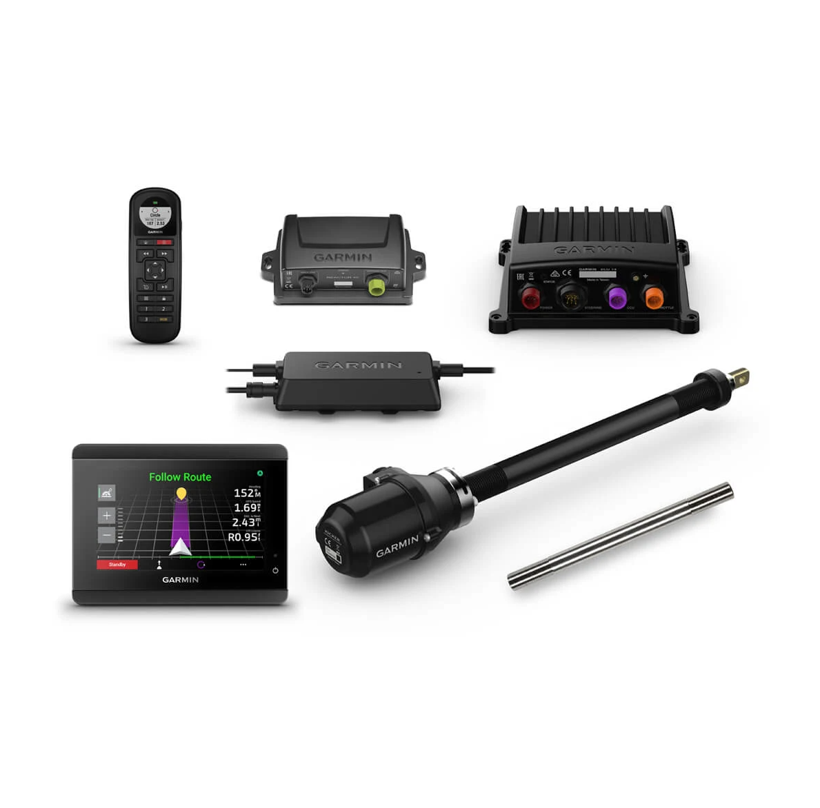 Garmin Reactor 40 Kicker 010-02794-10 autopilot with GHC 50 and stainless steel actuator, remote, ECU, CCU, display