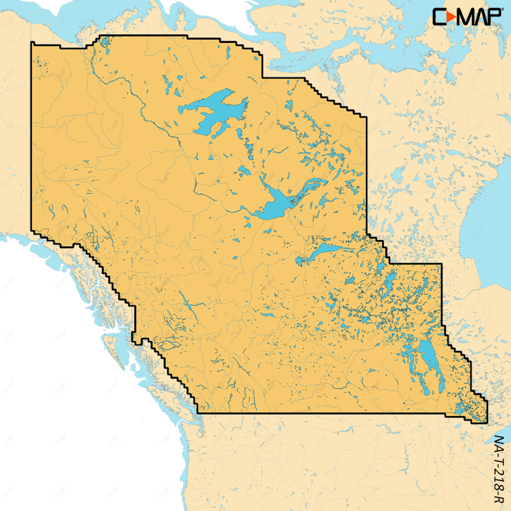 C-MAP Reveal X chart coverage map for Canada Lakes West, part M-NA-T-218-R-MS, outlined region
