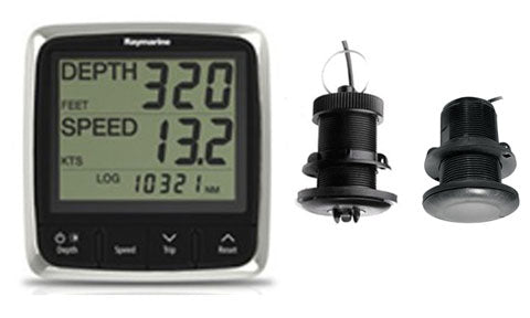 Raymarine T70582 i50 Tridata pack with P120 and P319 through hull transducers, display reading depth 320 and speed 13.2